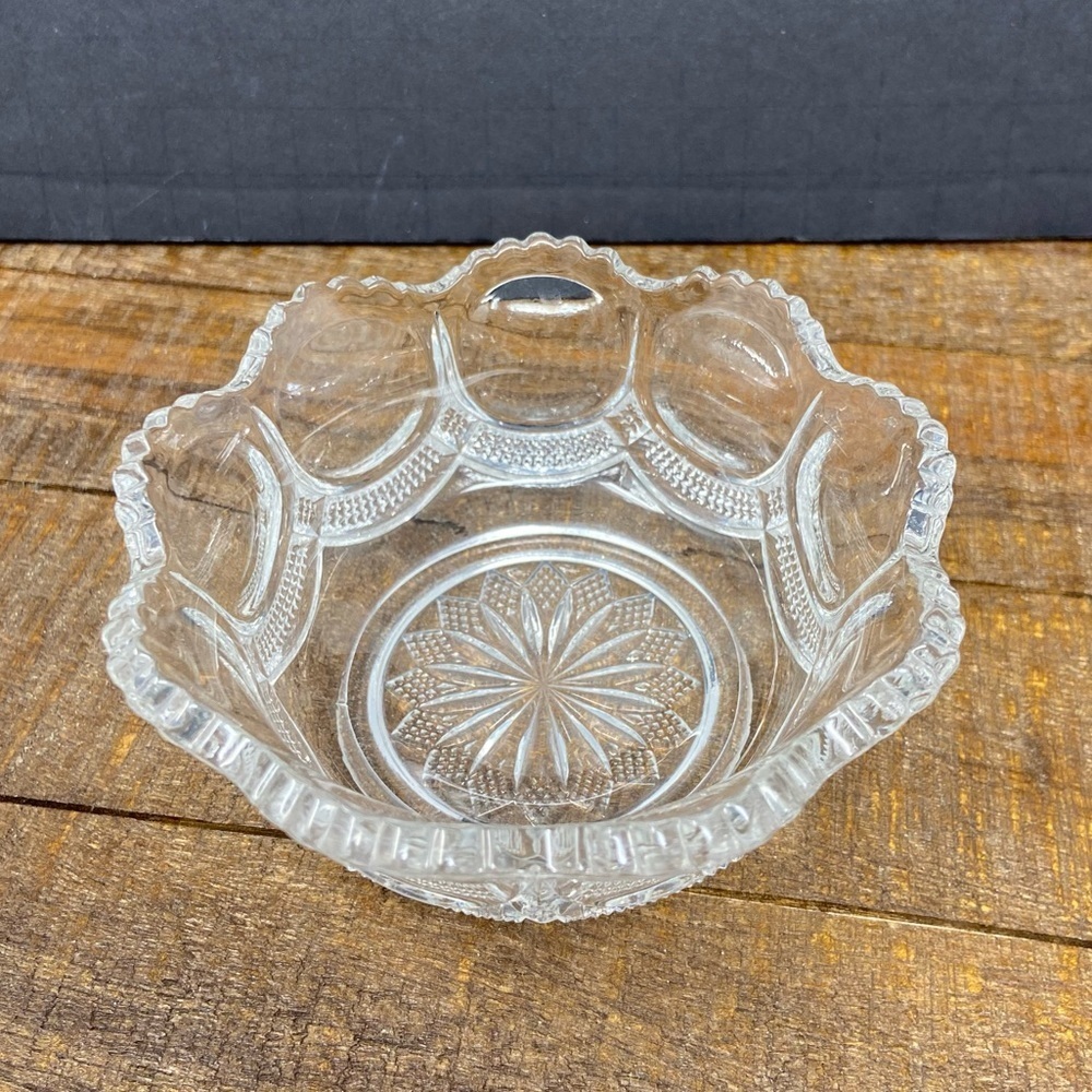 Clear Glass Depression Glass Bowl with Scalloped Rim. 4”x2”